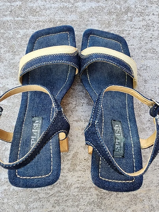 Vintage Y2K Splash Denim Platform Unique Cutout Heel Platform Sandals, Sz 6 - Picture 10 of 10